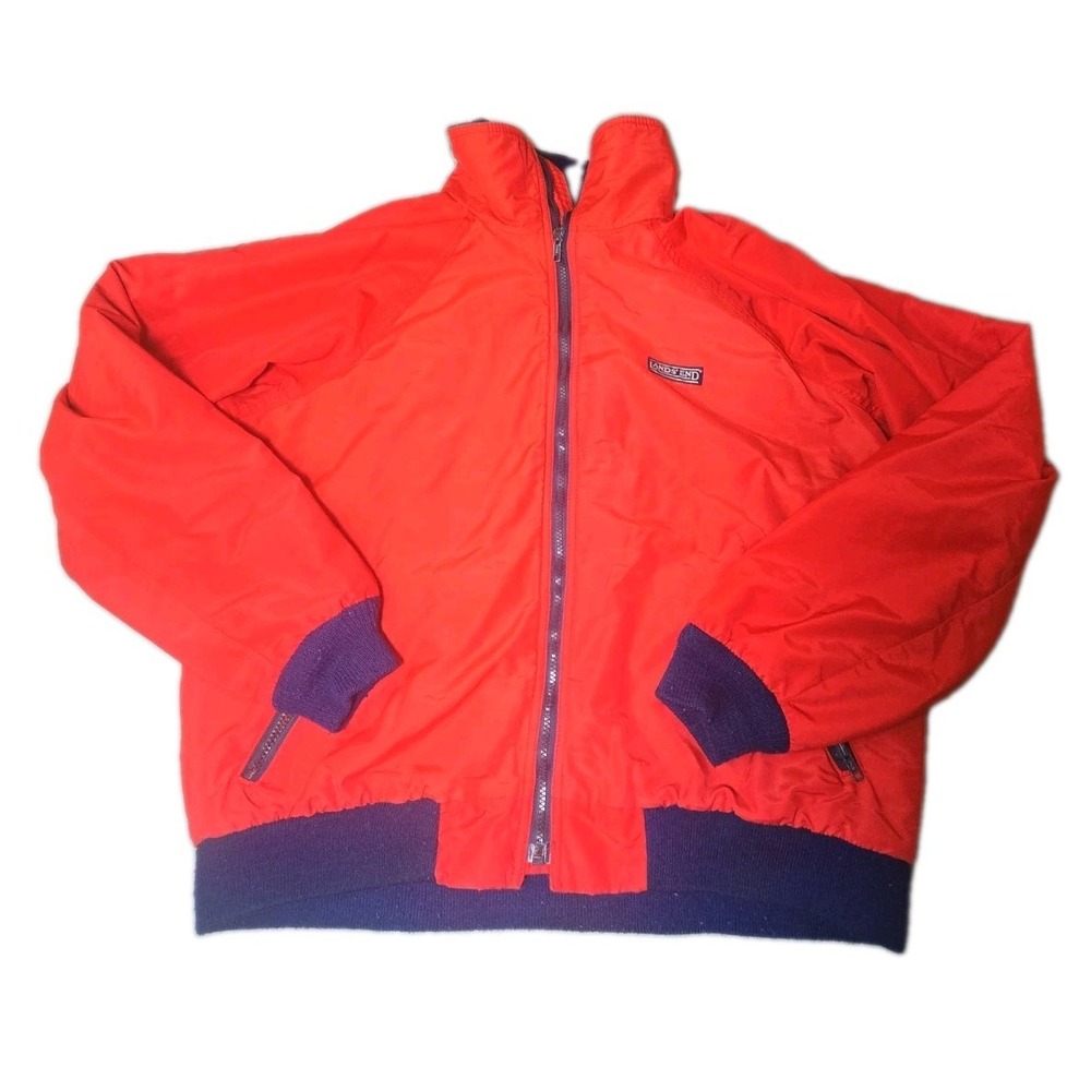 Vtg 80s Lands End Squall Jacket Mens Large Red Blue Fleece Bomber Made in USA L